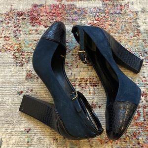 Navy Blue Tory Burch block heels